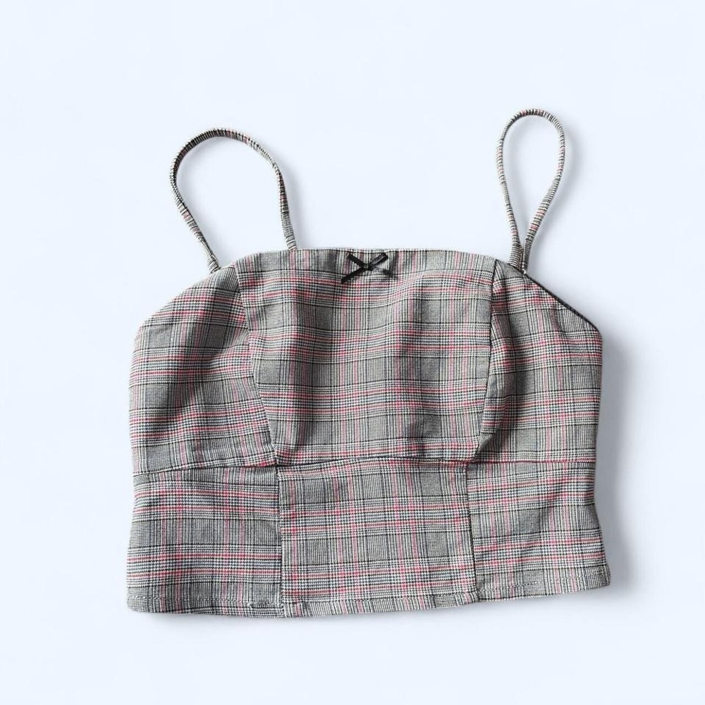 Wild Fable Grey Plaid Woven Crop Top Tank size‎ XS